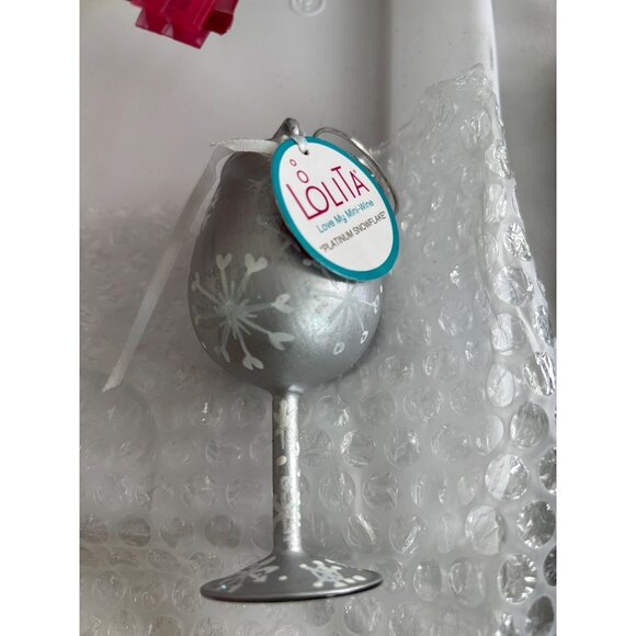 Lolita Platinum Snowflake Mini-Wine Glass Ornament With Snowflake Design - Picture 3 of 5